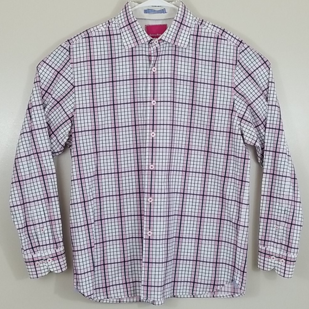 Tommy Bahama Pink White Plaid Long Sleeve Button